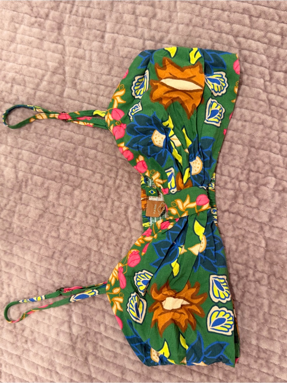 FARM Rio Green Floral Bandeau Crop Top with Straps